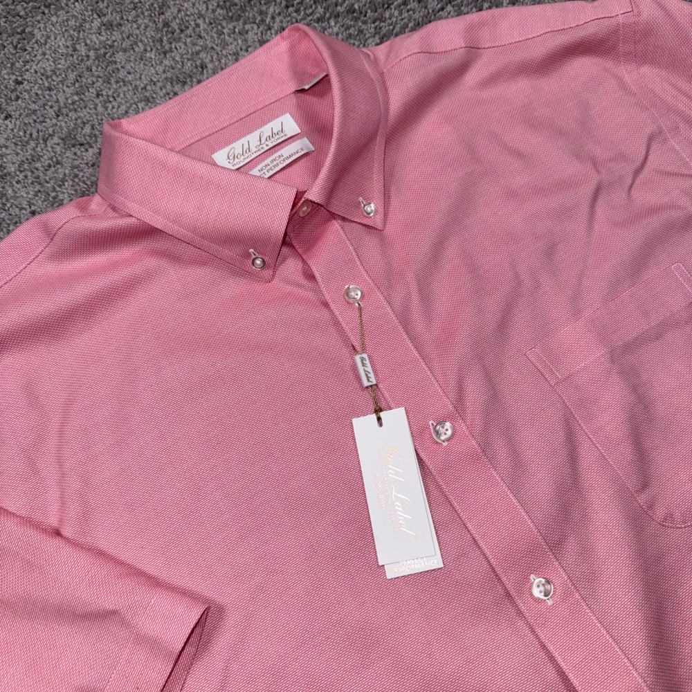 Roundtree & Yorke Gold Label Button Down Mens Short Sleeve Pink XXL NEW
